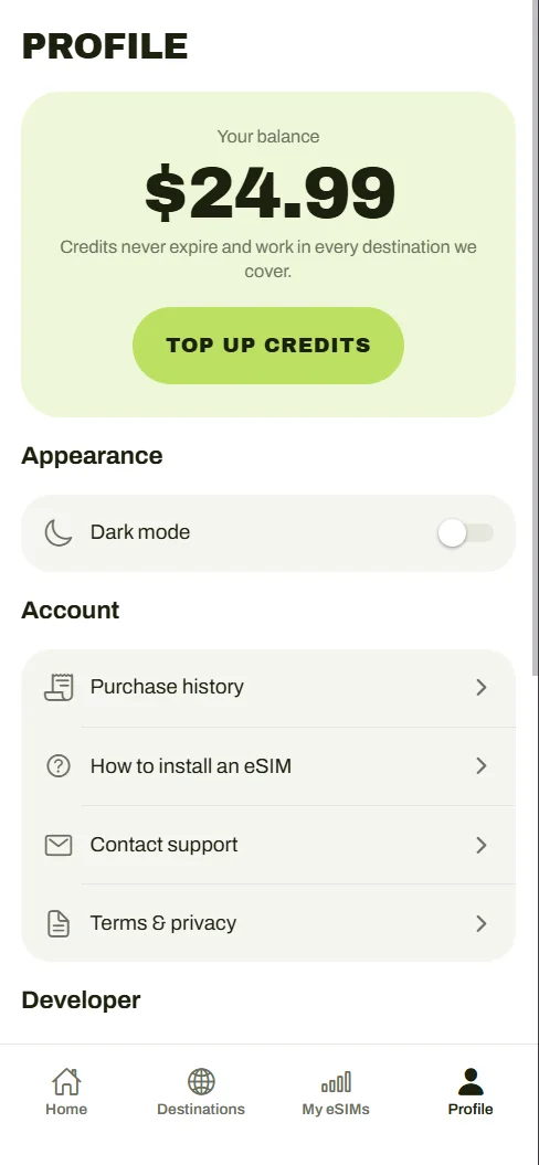 Credits & account